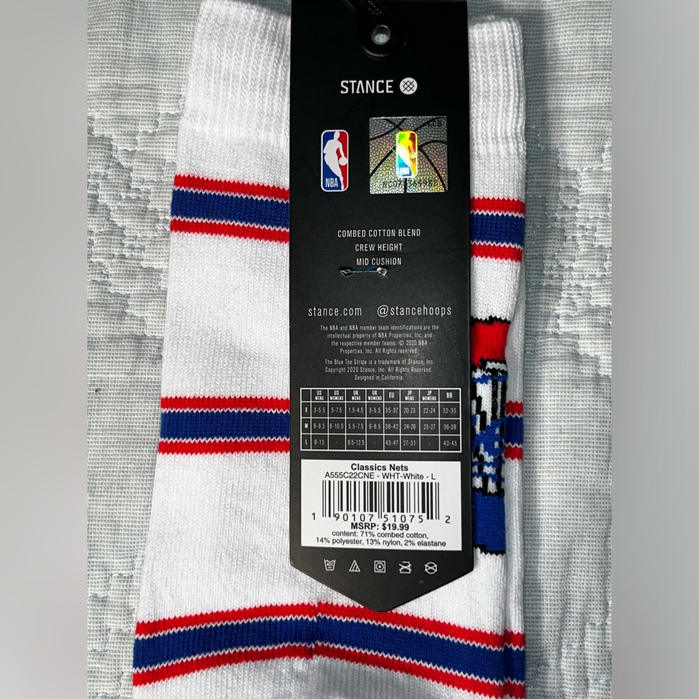 $19.99 Brooklyn Nets Stance NBA Hardwood Classics Crew Socks Large Men’s 9-13 - Picture 5 of 7